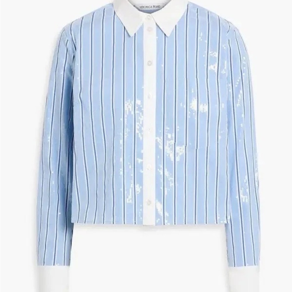 Veronica Beard Light Blue Striped Blouse